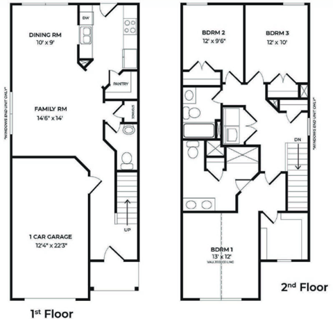 A floor plan of a two-story house with labeled rooms.
